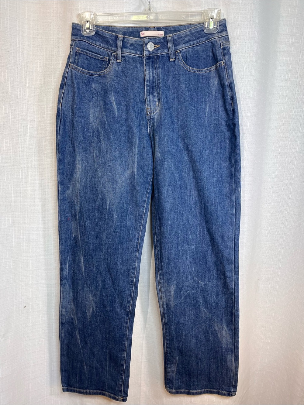 SO Juniors Factory Distressed Straight Leg Jeans Size 9/29W MediumWash High Rise